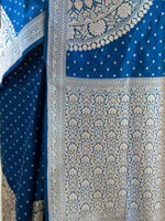 Blue Booti Katan Silk Handloom Banarasi Saree - Sacred Weaves
