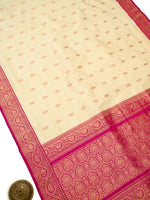 Beige Boota Katan Silk Handloom Banarasi Saree - Sacred Weaves
