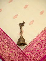 Beige Boota Katan Silk Handloom Banarasi Saree - Sacred Weaves