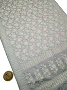 Grey Floral Tanchoi Silk Handloom Banarasi Saree - Sacred Weaves
