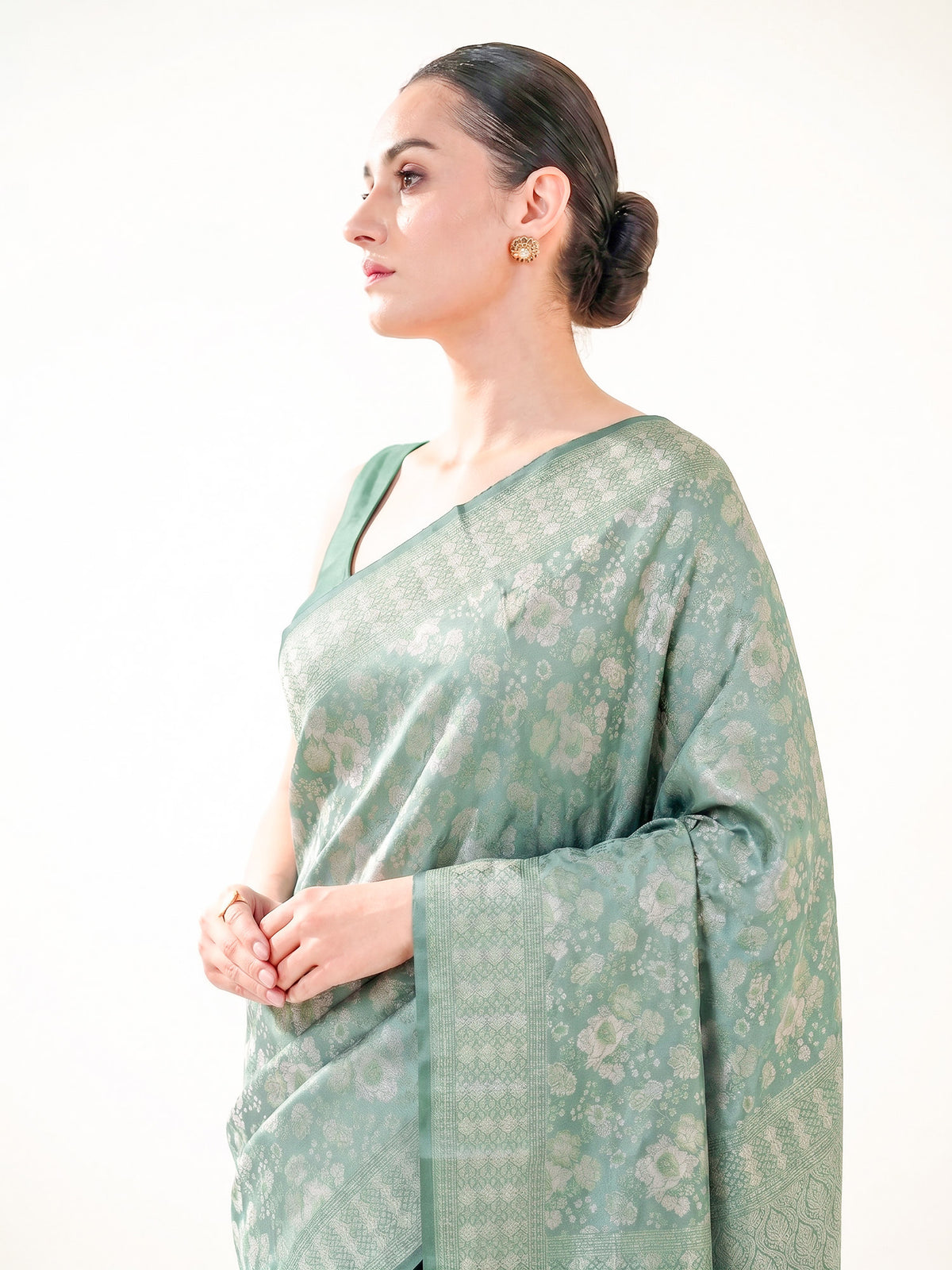 Sea Green Tanchoi Silk Handloom Banarasi Saree - Sacred Weaves
