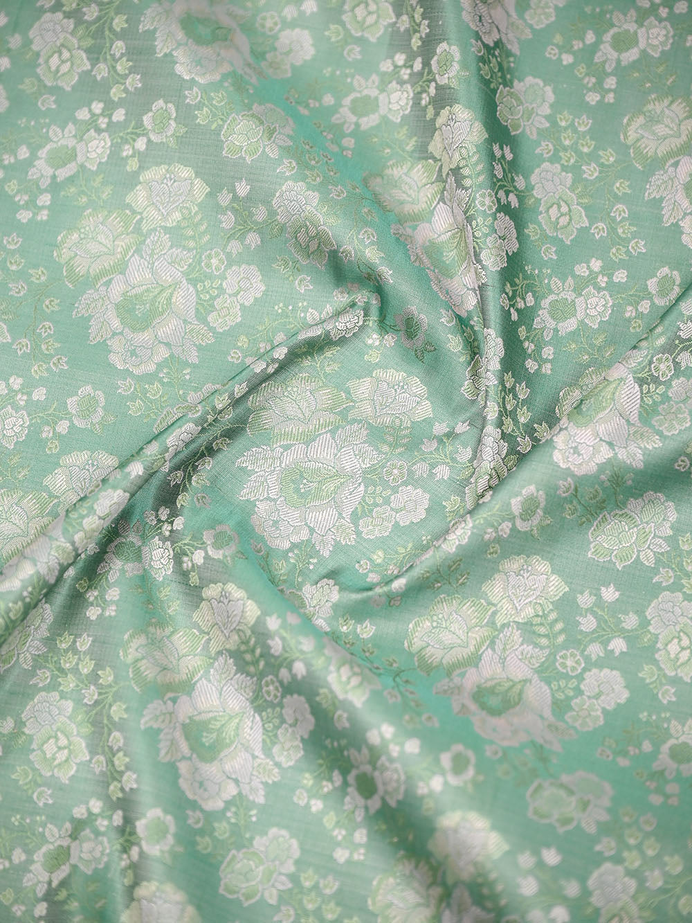 Sea Green Tanchoi Silk Handloom Banarasi Saree - Sacred Weaves
