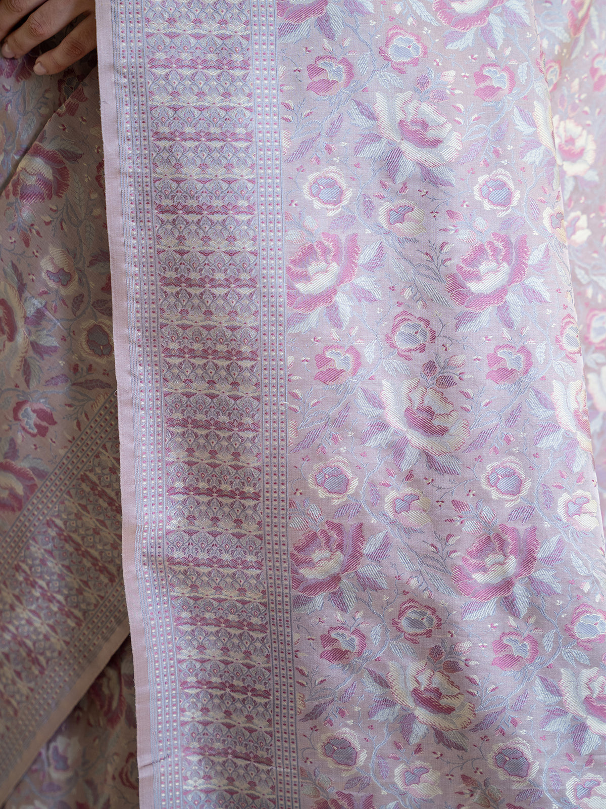 Dusty Pink Tanchoi Silk Handloom Banarasi Saree - Sacred Weaves