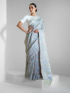 Beige Grey Tanchoi Silk Handloom Banarasi Saree - Sacred Weaves