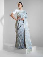 Beige Grey Tanchoi Silk Handloom Banarasi Saree - Sacred Weaves