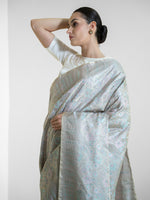 Beige Grey Tanchoi Silk Handloom Banarasi Saree - Sacred Weaves
