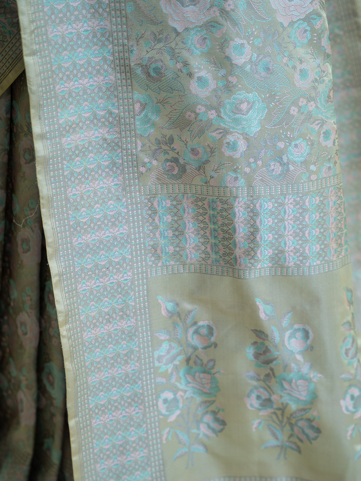 Beige Grey Tanchoi Silk Handloom Banarasi Saree - Sacred Weaves