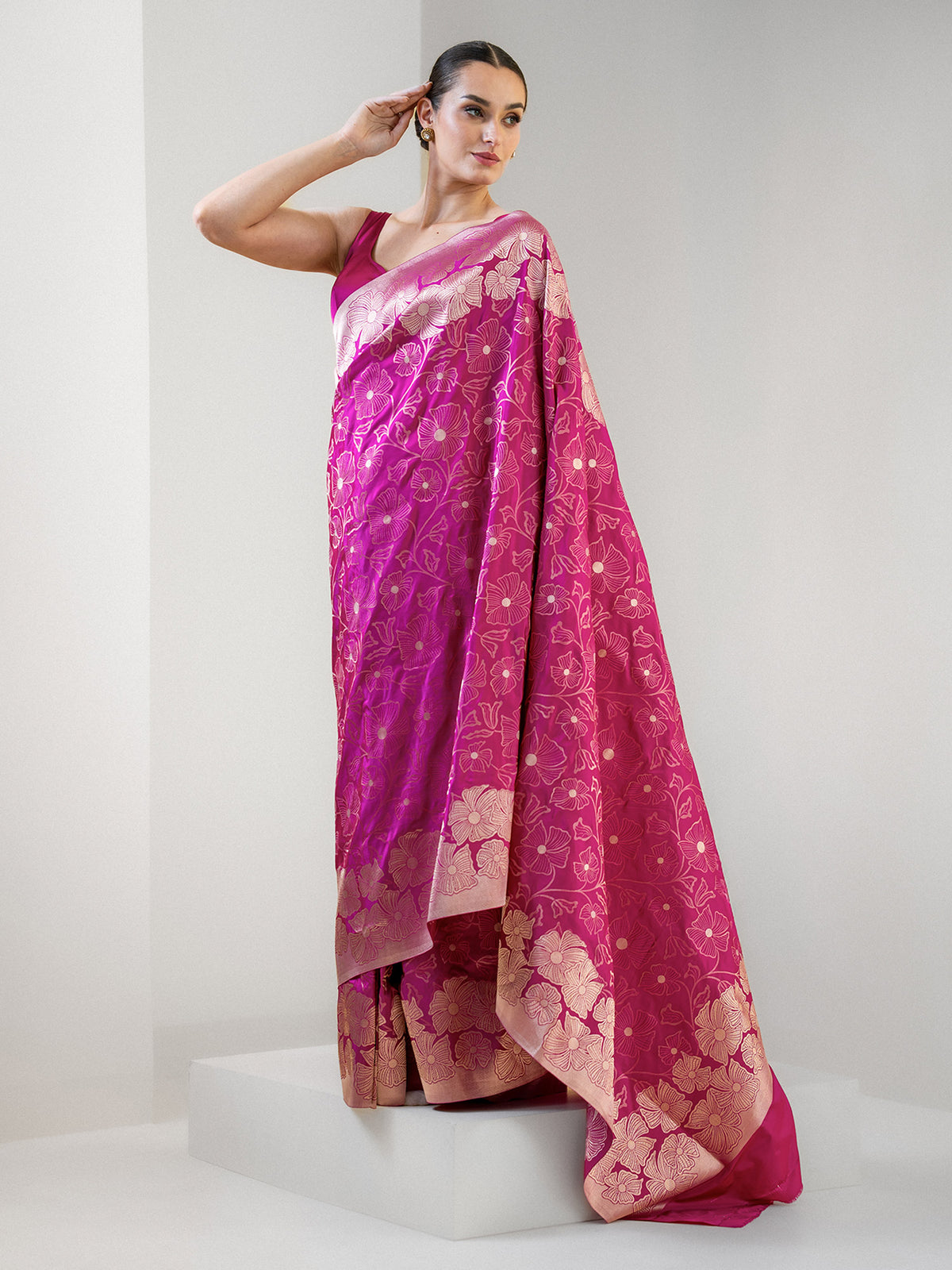 Dark Magenta Jaal Katan Silk Handloom Banarasi Saree - Sacred Weaves