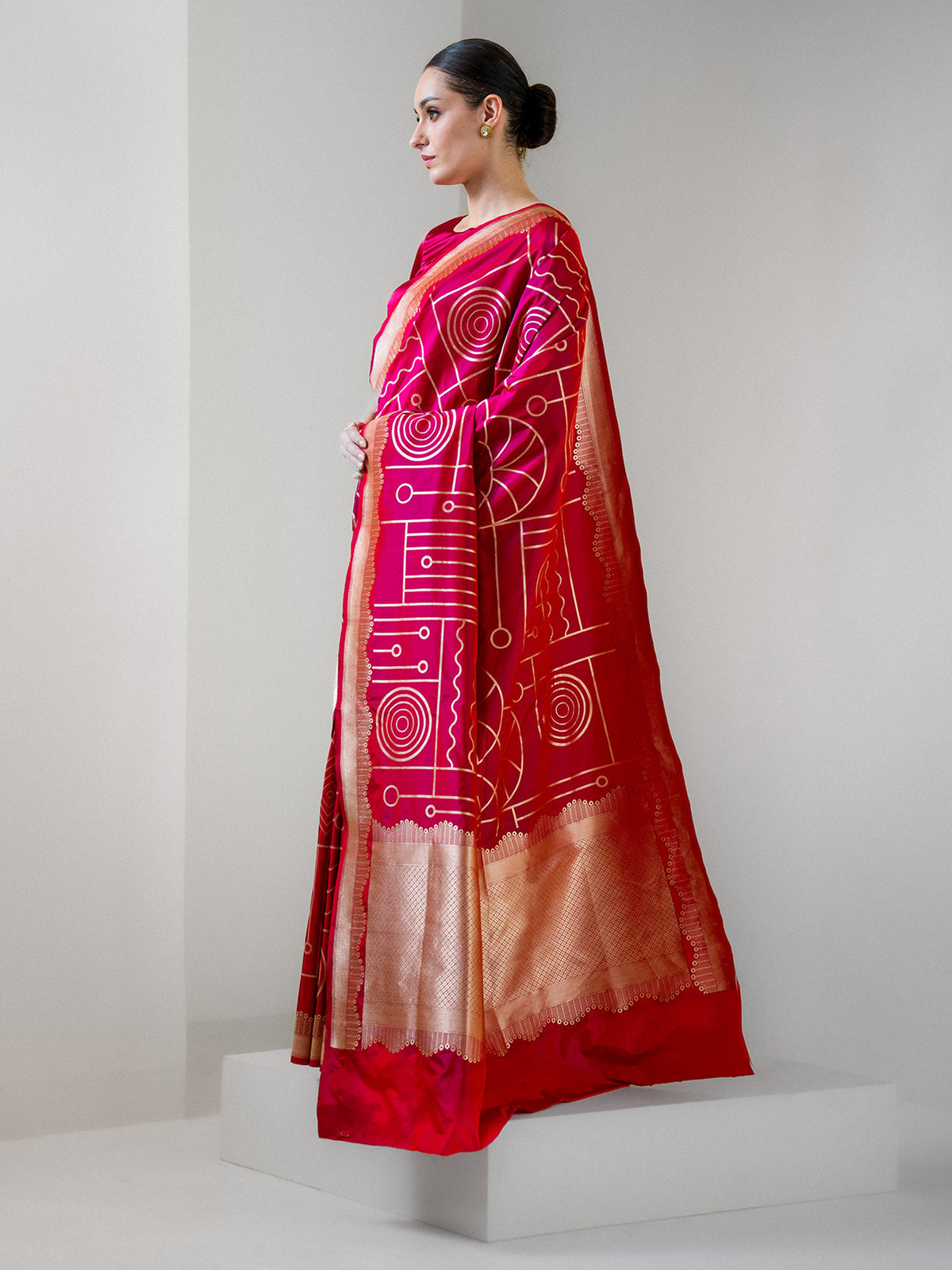 Dark Pink Jaal Katan Silk Handloom Banarasi Saree - Sacred Weaves