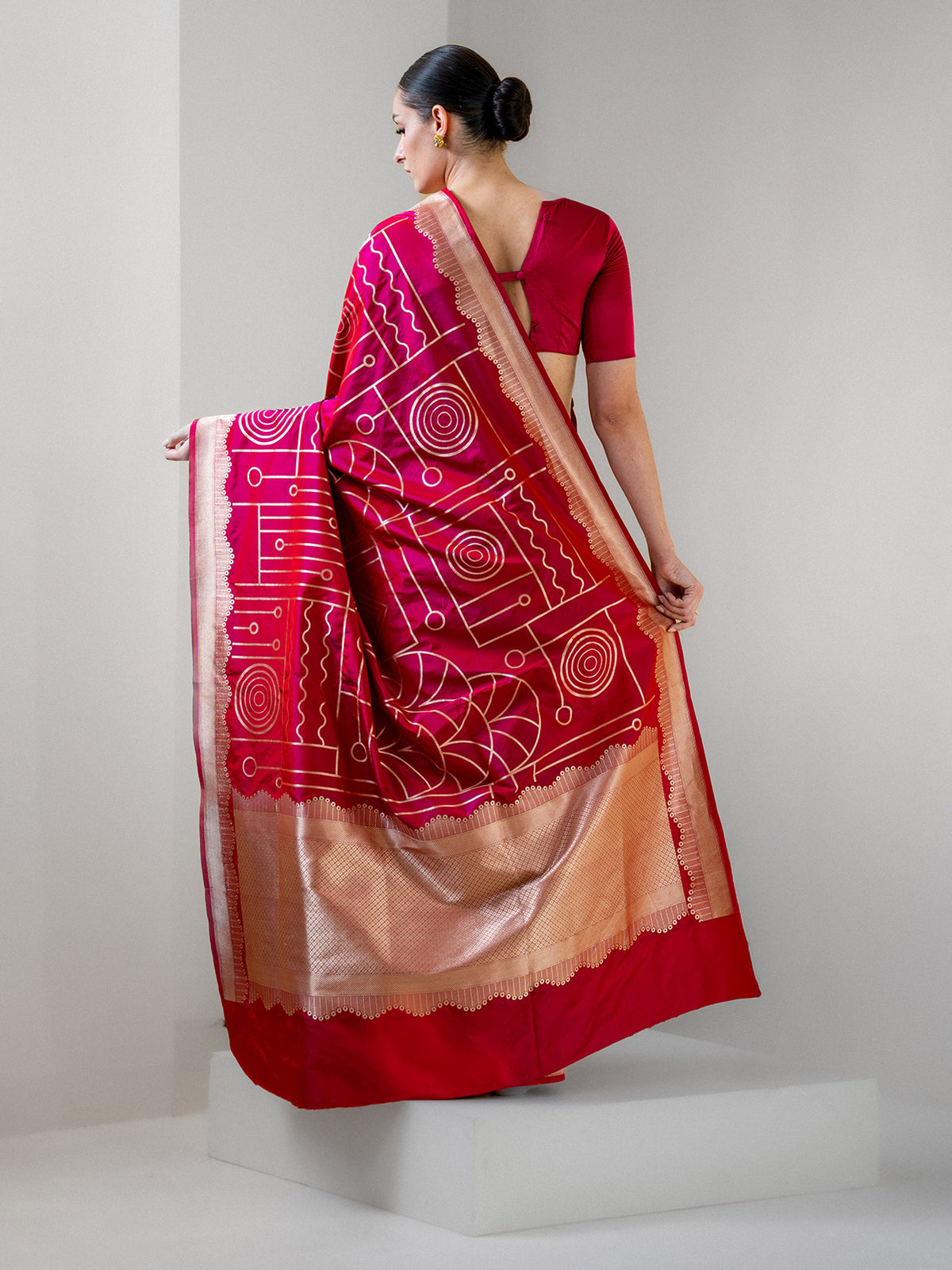 Dark Pink Jaal Katan Silk Handloom Banarasi Saree - Sacred Weaves