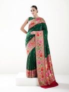 Bottle Green Booti Paithani Katan Silk Handloom Banarasi Saree - Sacred Weaves
