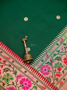 Bottle Green Booti Paithani Katan Silk Handloom Banarasi Saree - Sacred Weaves