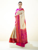 Cream Booti Katan Silk Handloom Banarasi Saree - Sacred Weaves