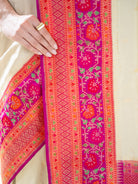 Cream Booti Katan Silk Handloom Banarasi Saree - Sacred Weaves