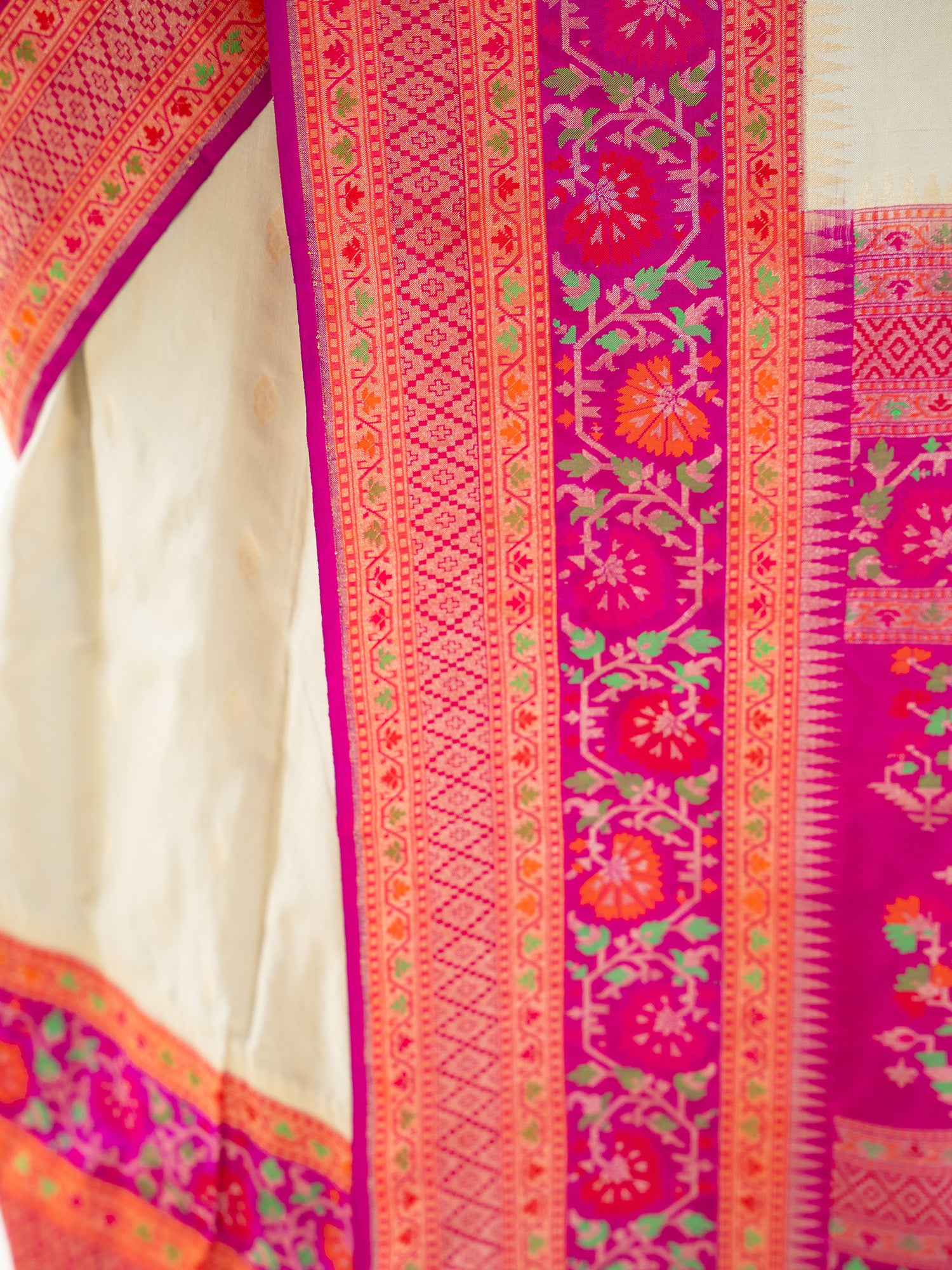 Cream Booti Katan Silk Handloom Banarasi Saree - Sacred Weaves