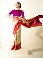 Cream Booti Katan Silk Handloom Banarasi Saree - Sacred Weaves