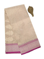 Beige Booti Organza Tissue Silk Handloom Banarasi Saree - Sacred Weaves