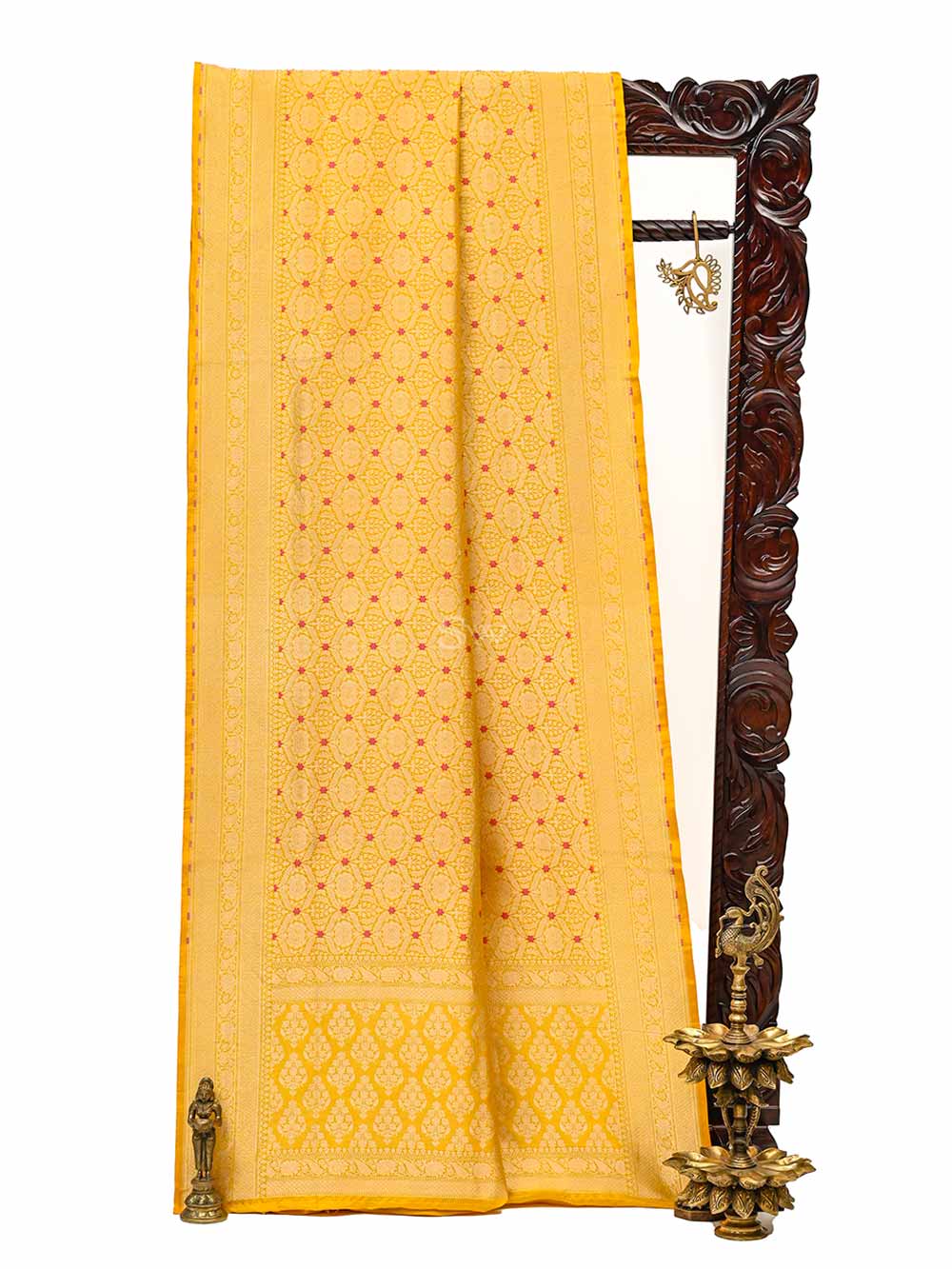 Yellow Katan Silk Brocade Handloom Banarasi Saree - Sacred Weaves