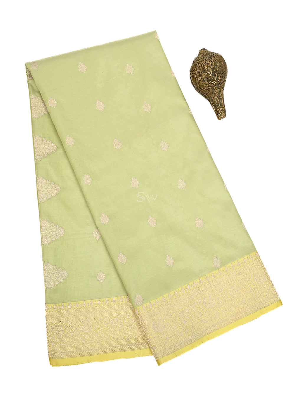 Pista Green Booti Katan Silk Handloom Banarasi Saree - Sacred Weaves