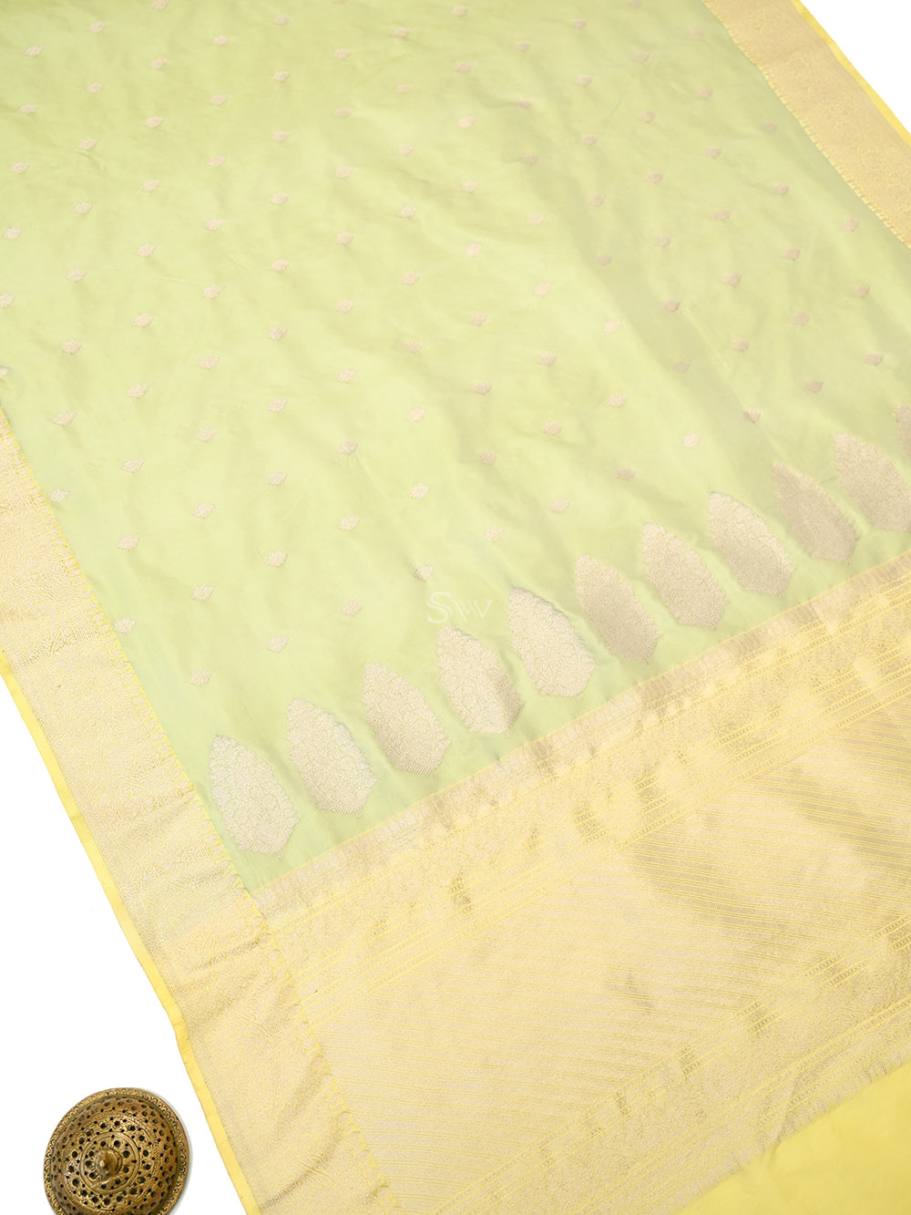 Pista Green Booti Katan Silk Handloom Banarasi Saree - Sacred Weaves