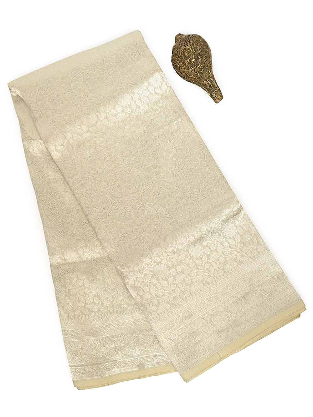 Cream Silk Brocade Handloom Banarasi Saree - Sacred Weaves