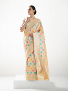 Cream Rangkat Katan Silk Handloom Banarasi Saree - Sacred Weaves
