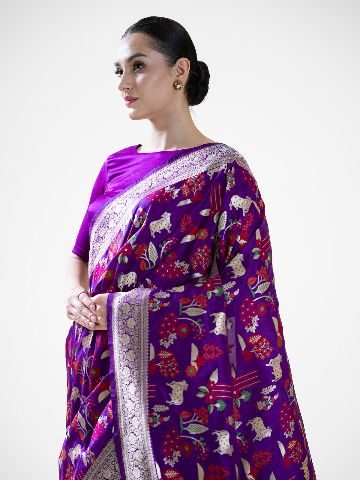 Purple Shikargah Meenakari Katan Silk Handloom Banarasi Saree - Sacred Weaves