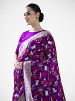 Purple Shikargah Meenakari Katan Silk Handloom Banarasi Saree - Sacred Weaves