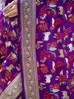 Purple Shikargah Meenakari Katan Silk Handloom Banarasi Saree - Sacred Weaves