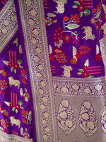 Purple Shikargah Meenakari Katan Silk Handloom Banarasi Saree - Sacred Weaves