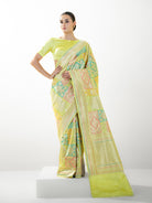 Lime Yellow Rangkat Katan Silk Handloom Banarasi Saree - Sacred Weaves