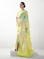 Lime Yellow Rangkat Katan Silk Handloom Banarasi Saree - Sacred Weaves