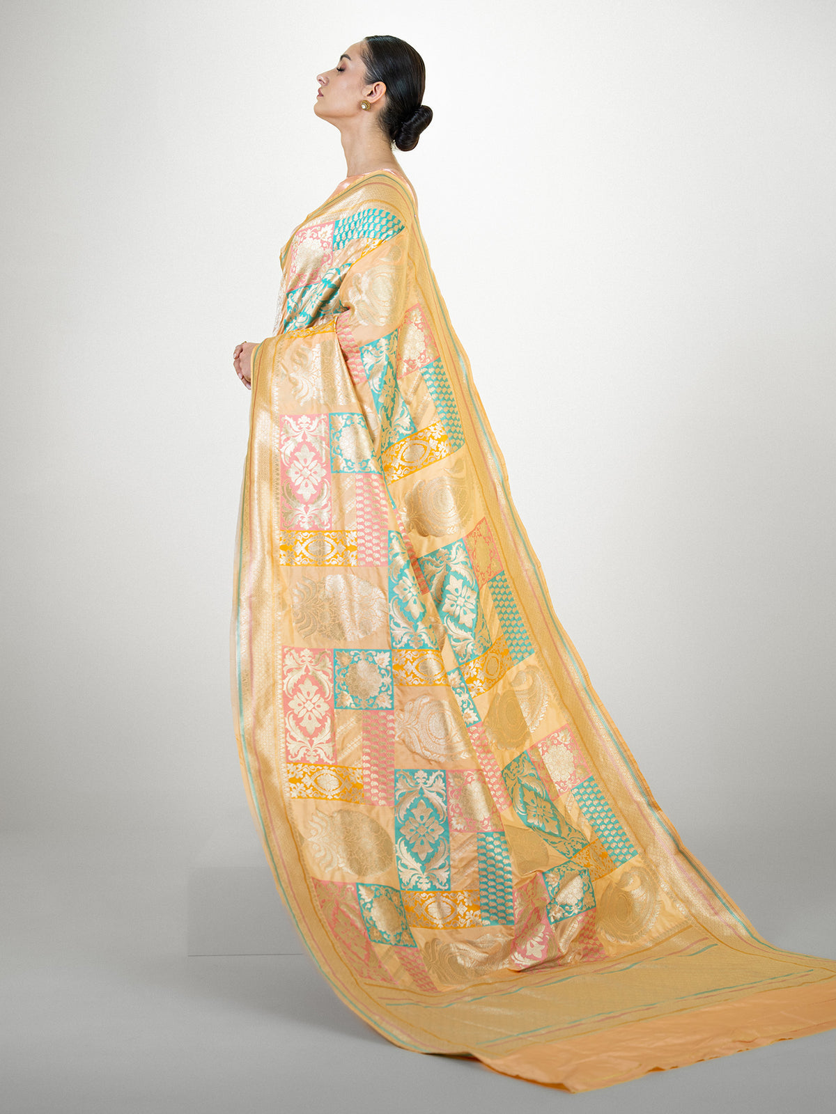 Peach Rangkat Katan Silk Handloom Banarasi Saree - Sacred Weaves