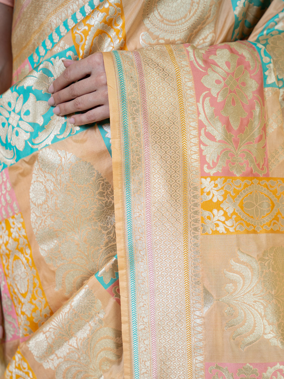 Peach Rangkat Katan Silk Handloom Banarasi Saree - Sacred Weaves