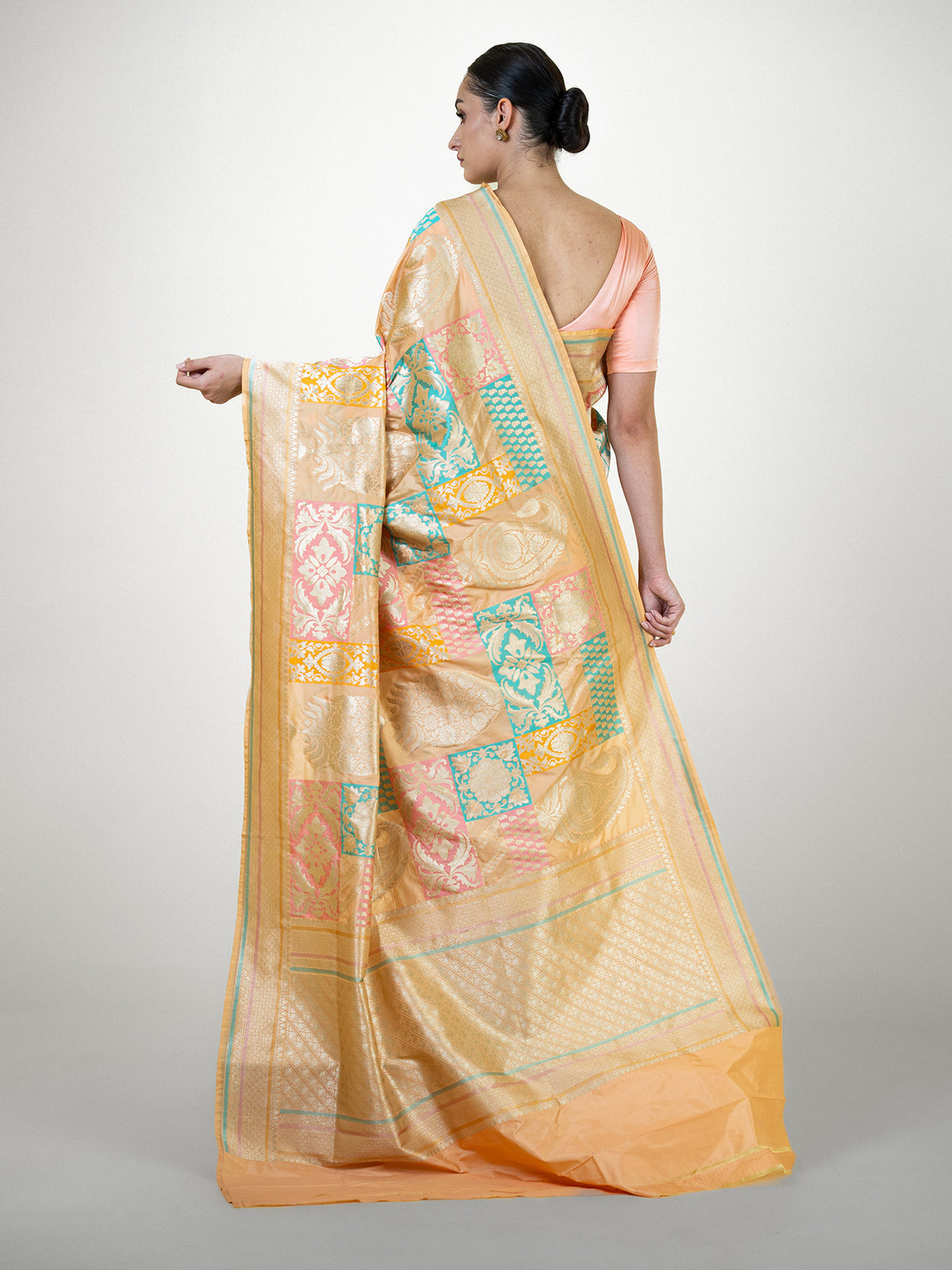 Peach Rangkat Katan Silk Handloom Banarasi Saree - Sacred Weaves