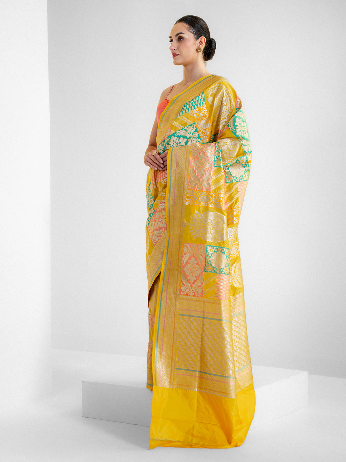 Yellow Rangkat Katan Silk Handloom Banarasi Saree - Sacred Weaves