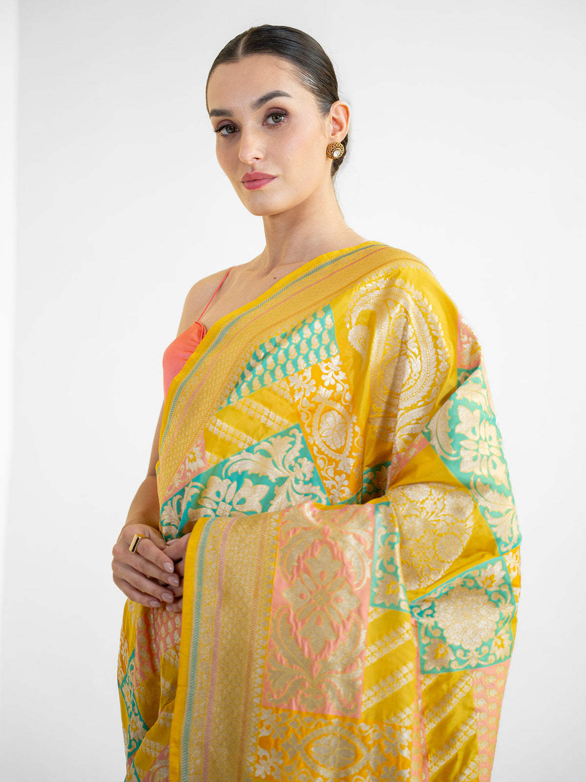Yellow Rangkat Katan Silk Handloom Banarasi Saree - Sacred Weaves
