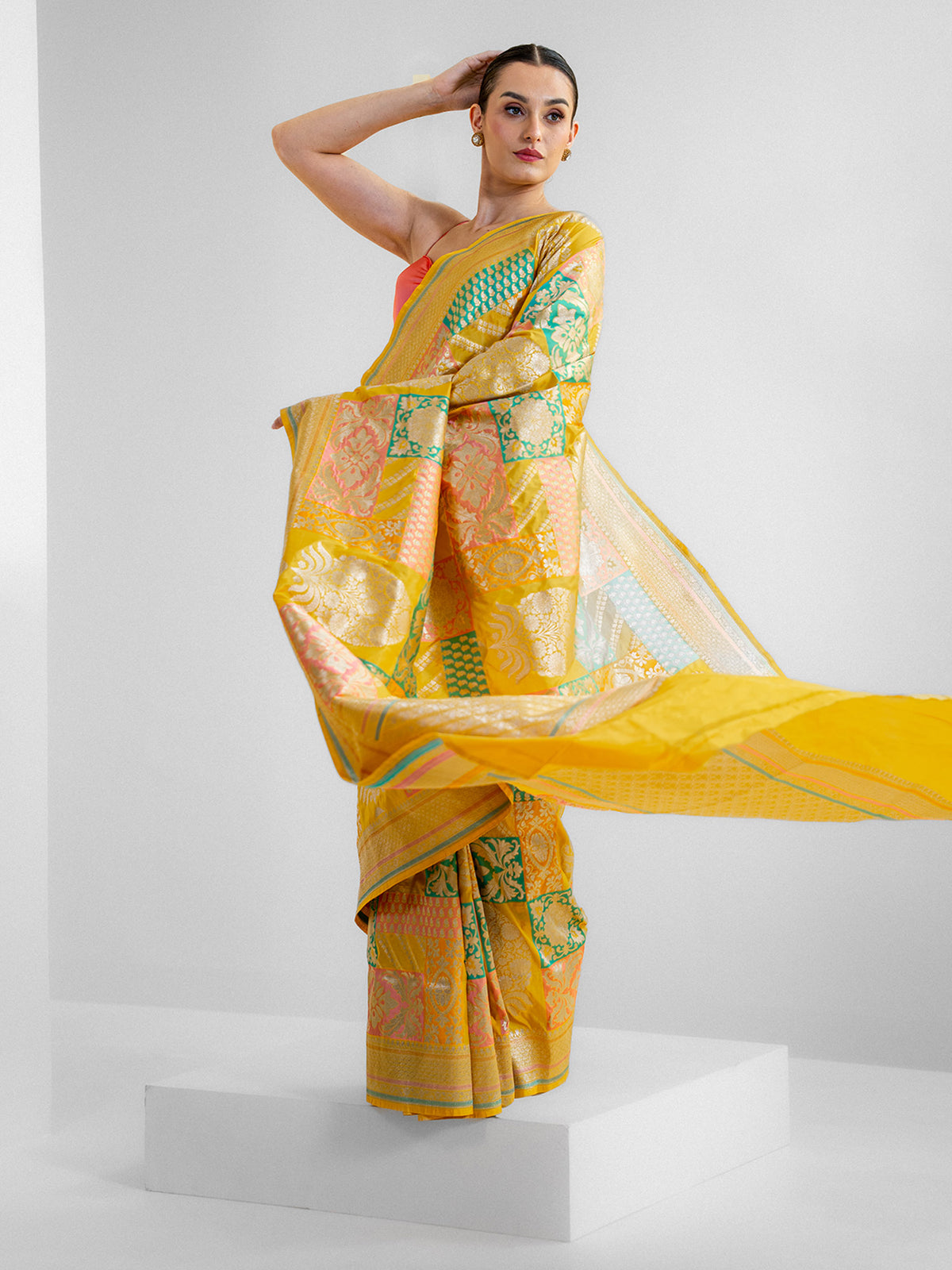 Yellow Rangkat Katan Silk Handloom Banarasi Saree - Sacred Weaves