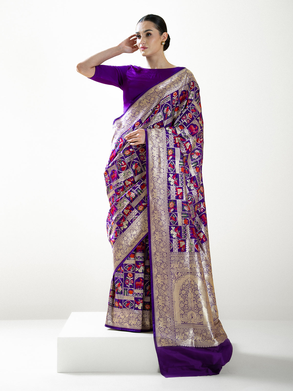 Purple Meenakari Katan Silk Handloom Banarasi Saree - Sacred Weaves