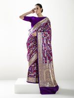 Purple Meenakari Katan Silk Handloom Banarasi Saree - Sacred Weaves