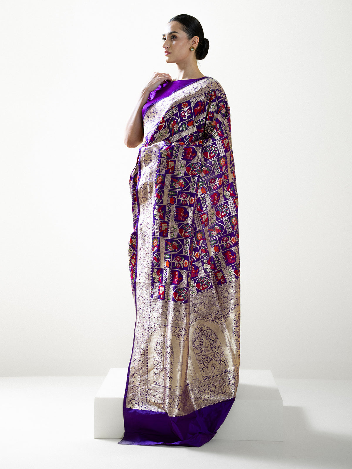 Purple Meenakari Katan Silk Handloom Banarasi Saree - Sacred Weaves