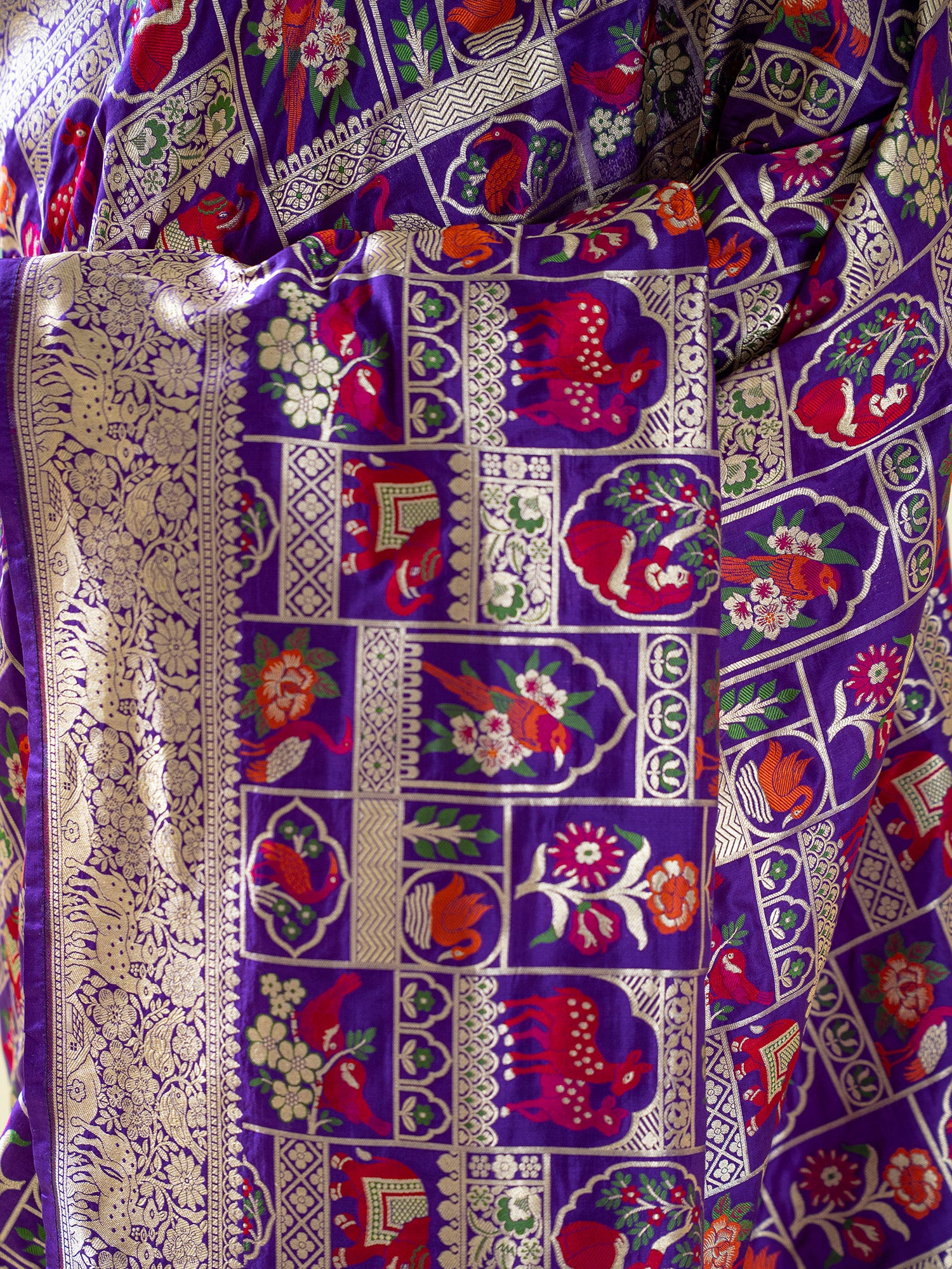 Purple Meenakari Katan Silk Handloom Banarasi Saree - Sacred Weaves