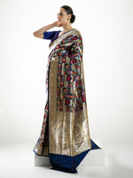Navy Blue Meenakari Katan Silk Handloom Banarasi Saree - Sacred Weaves