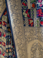 Navy Blue Meenakari Katan Silk Handloom Banarasi Saree - Sacred Weaves