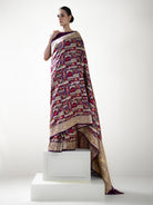 Dark Purple Meenakari Katan Silk Handloom Banarasi Saree - Sacred Weaves