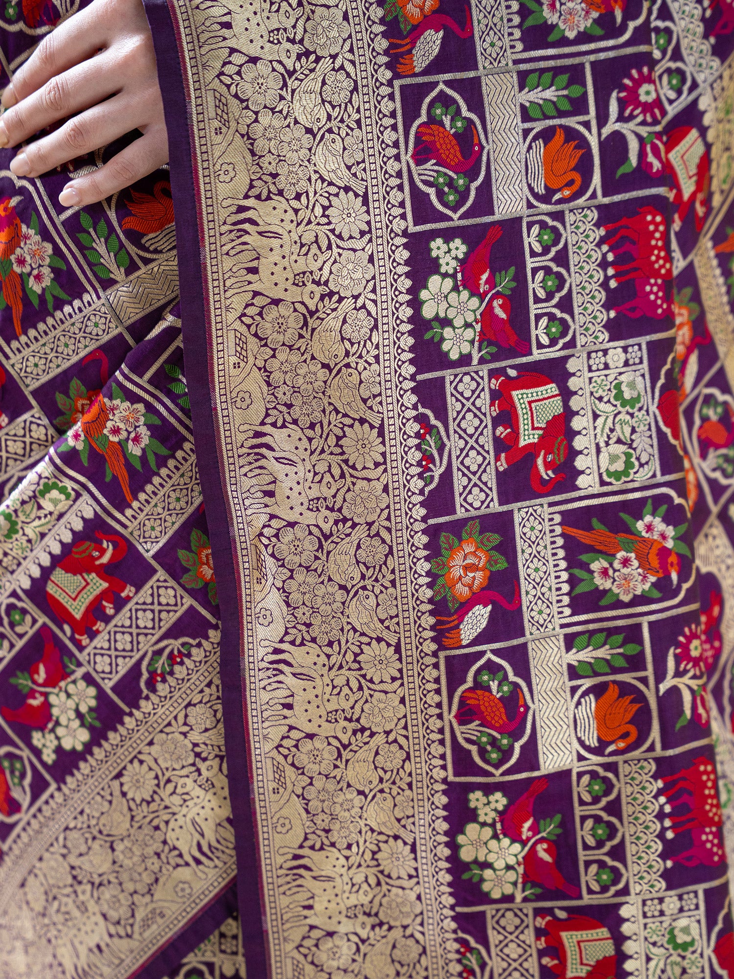 Dark Purple Meenakari Katan Silk Handloom Banarasi Saree - Sacred Weaves