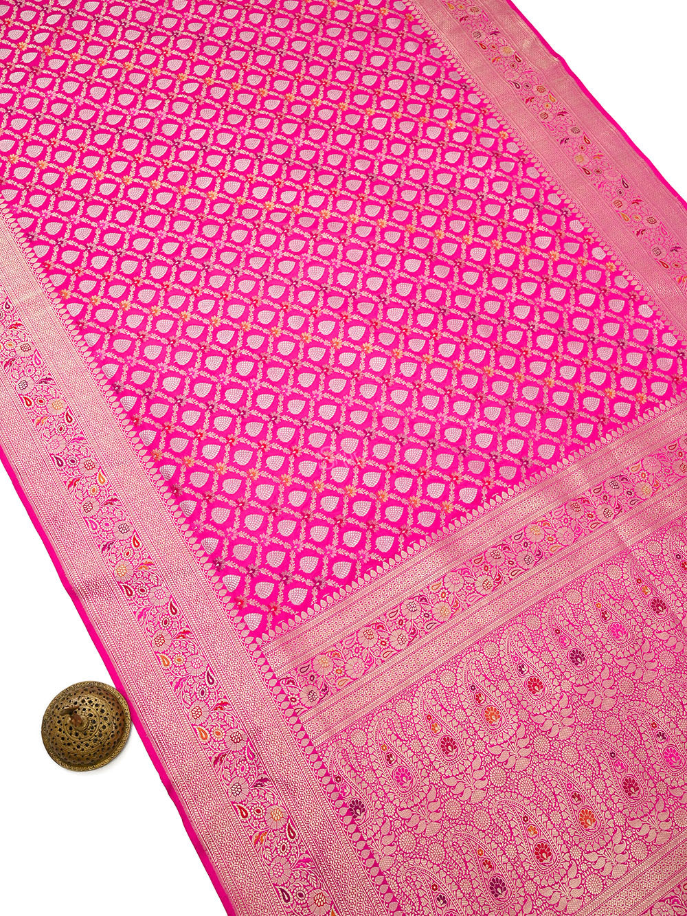Pink Meenakari Jaal Katan Silk Handloom Banarasi Saree - Sacred Weaves