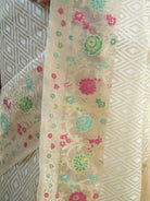 Cream Jaal Organza Handloom Banarasi Saree - Sacred Weaves
