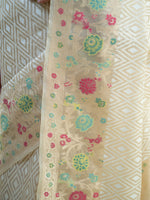 Cream Jaal Organza Handloom Banarasi Saree - Sacred Weaves