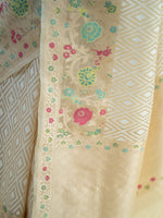 Cream Jaal Organza Handloom Banarasi Saree - Sacred Weaves